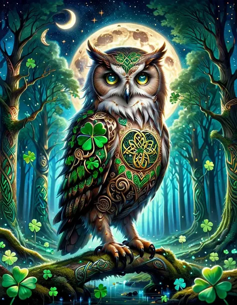 an owl in a mythical forrest, at night, bright sky <lora:ral-cltc:1> ral-cltc