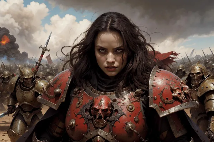 (best quality, masterpiece, high resolution:1.2), detailed painting, oil painting, closeup, centered, a young female Khorne warrior, female focus, side view, full body, battle pose, fighting stance, attack battle form, (holding big sword:1.2), (visible pussy:1.2), wet pussy, public hair, pussy juice, (beautiful face:1.2), detailed face, expressive eyes, blood, blood rage, mad, (crazy eyes:1.25), furious, angry, (blush:1.25), small breats, nipples, rosy cheeks, midriff, arosal, excited, passionate, naked, red pauldrons, armored gloves, shiny armor, cape, scar, blood on face, blood on sword, shining sword, realistic skin texture, short hair, black haircolor, makeup, (nsfw, uncensored:1.1) BREAK
a young female Khorne warrior in battle against the Imperial divine Guard BREAK
her red armor gleaming in the harsh light of a bright day.close-up shot captures the intricate details of her ornate armor and the fierce determination in her eyes. surrounded, crowd, The detailed oil painting transforms this tableau into a masterpiece, showcasing the brutality and opulence of the Warhammer 40k universe, on fantasy battlefield, epic fight scene, dramatic sky, godrays, dark fantasy, atmospheric, cinematic, absurdes, surreal, vibrant colors, dramatic, brushstrokes, dry brush, methurlant, by frazetta and luis royo and Philippe Druillet and kentaro miura
<lora:khorne:0.65>
<lora:BearlySD:0.6>
<lora:zoom_slider_v1:1.5>
<lora:m99_labiaplasty_pussy_2:0.2>
<lora:Luis Royo and Woman v.2(style):0.2>
<lora:Frazetta:0.2>
<lora:methurlant(style):0.2>