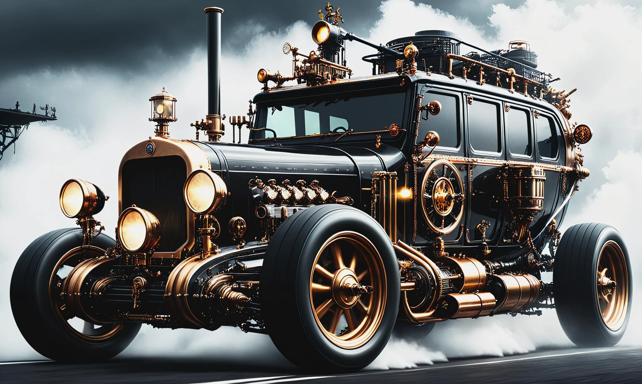 Beautiful detailed digital illustration of a <lora:SteamPunkNoireAI:0.7> steampunknoireai cyberpunk vehicle, <lora:xl_more_art-full_v1:0.4>
