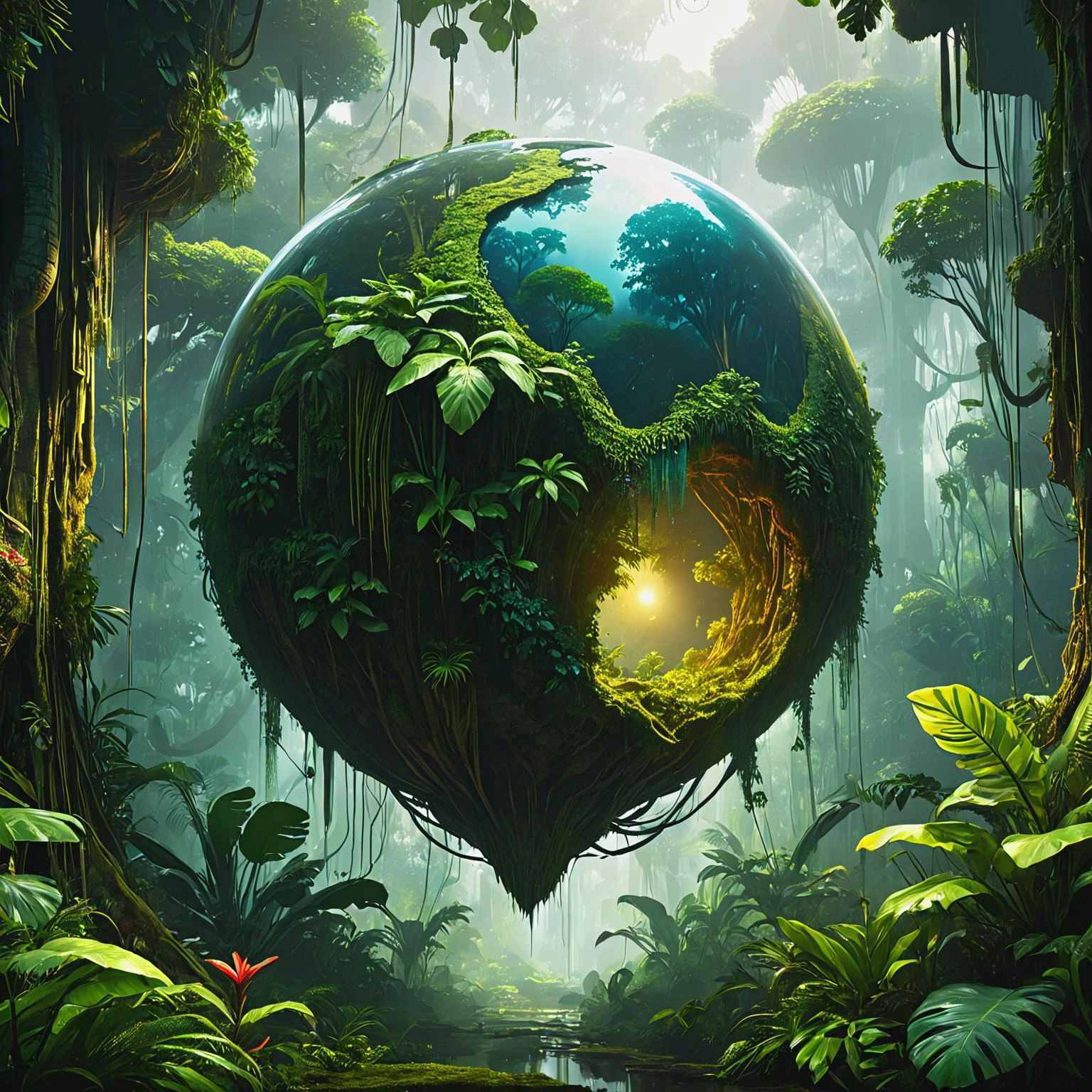 ultra-fine digital painting of a Shape-shifting entity adapting to environments in a Jungle planet with levitating flora <lora:xl_more_art-full_v1:0.3>, <lora:EnvyBetterHiresFixXL01:0.4>, <lora:CyberPunkAIp:0.7> cyberpunkai, super detail, ultra-realism, Volumetric lighting