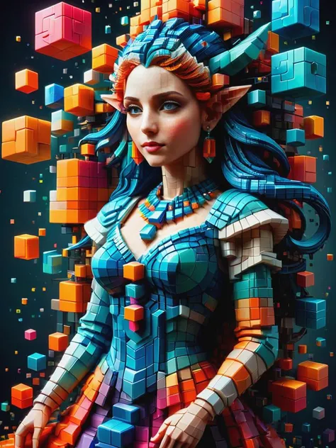 elf with graceful poise made of ral-3dcubes, symbols, intricate details, colorful, abstract, realism, <lora:SDXLFaeTastic2400:0.8>, <lora:ral-3dcubes:0.8>