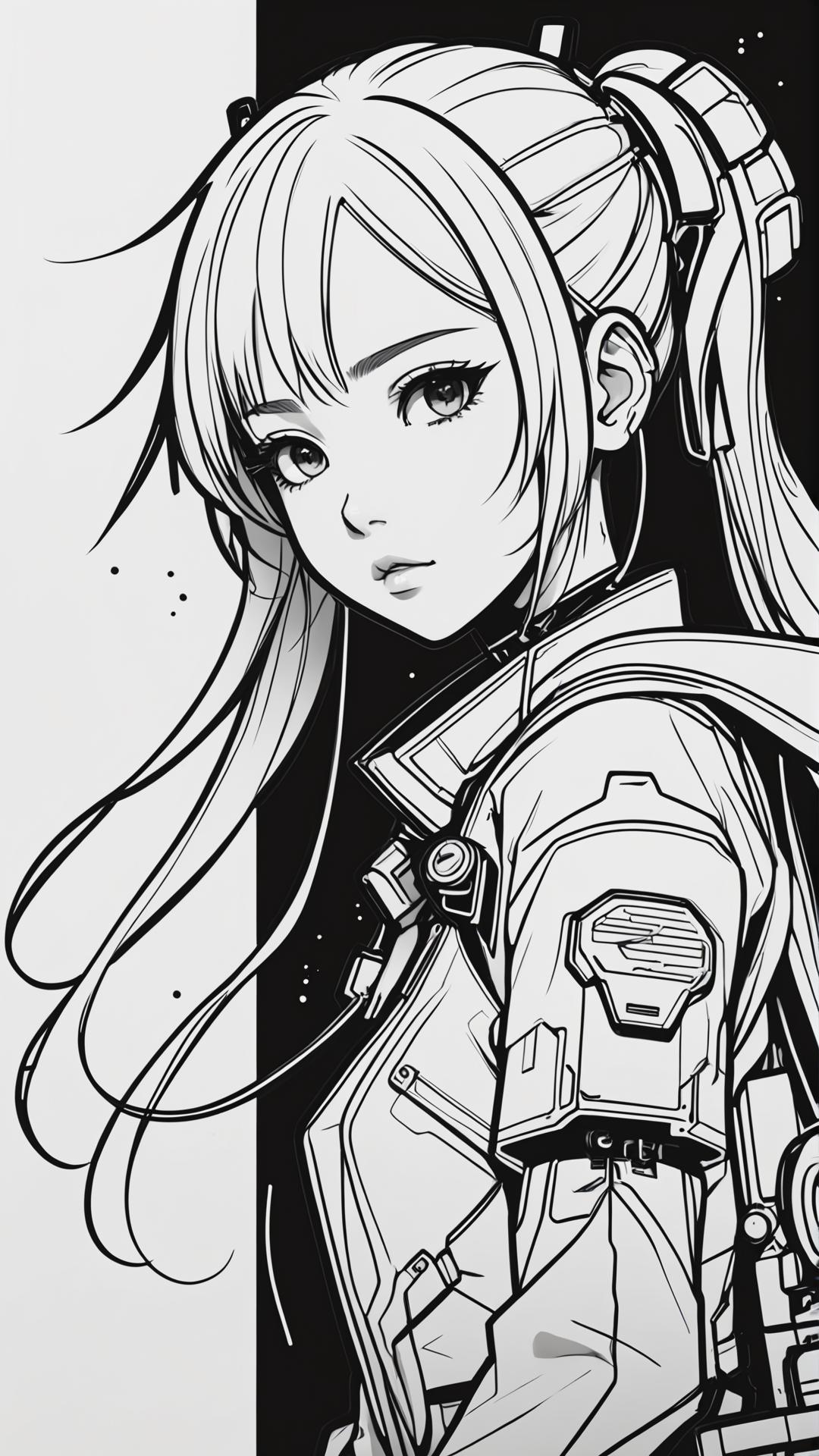A drawing of a girl with long hair and a helmet - SeaArt AI
