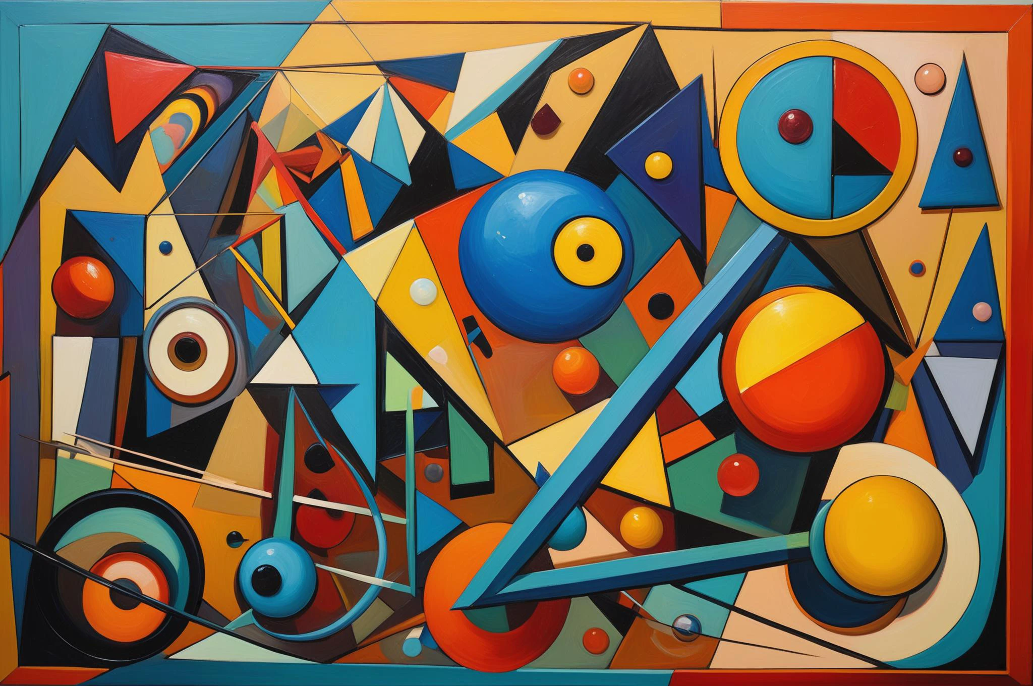 a geometric jumble with subtle connections and amorphous entities, friendly, strange atmosphere, pixar, abstract paint, art 50s, cubism, oil paint classic
