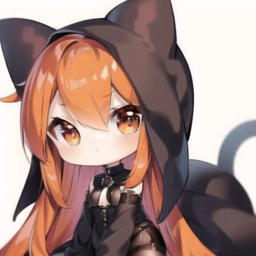 masterpiece, detailed, soft lighting, goth catgirl with long red hair, orange eyes <lora:chibiStyle_v1:1>, chibi, white background, simple background