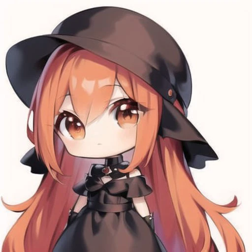 masterpiece, detailed, soft lighting, goth catgirl with long red hair, orange eyes <lora:chibiStyle_v1:1>, chibi, white background, simple background