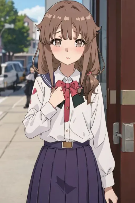best quality, masterpiece, highres, solo, {azusagawa_kaede_seishunbutayarou:1.15}, brown_hair, brown_eyes, bangs, long_hair, blush