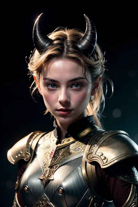 <lora:RPGTiefling:1>  tiefling:1.2, solo, 1girl, horns, pale black  skin,  pointy ears, 1girl Pageboy Haircut in natural blonde  with brown  eyes  and S-shaped eyebrows , warrior wearing scale armour   holding two handed mace background portrait , Ancient celestial observatory with astronomical instruments. in background, realistic:1.2,  masterpeice, ultradetailed, intricate details, perfect quality, ultrashapr, ultradetailed, photorealistic, perfect shadows, profesional lights, realistic, blurry, boekh, masterpiece light works,depth of fiel, ultradetailed character, pefect quality, maximum quality, intricate details, detailed face