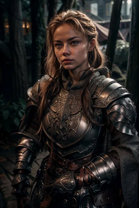 <lora:RPGDwarf:1>  dwarf:1.2, 1girl dutch fishtail braid in chocolate brown  with purple  eyes  and Ombr eyebrows , guard <lora:RPGGuard:1> wearing detailed intricate armor holding Axe cowboy shot, In a haunted forest where the spirits of ancient warriors roam, in background, realistic:1.2,  masterpeice, ultradetailed, intricate details, perfect quality, ultrashapr, ultradetailed, photorealistic, perfect shadows, profesional lights, realistic, blurry, boekh, masterpiece light works,depth of fiel, ultradetailed character, pefect quality, maximum quality, intricate details, detailed face