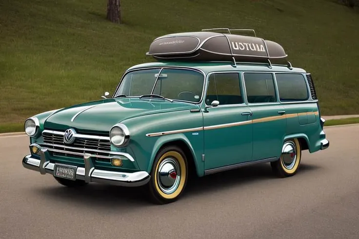 (photorealistic, high resolution, uhd, 8k, masterpiece), 1960 funny weird Toyota Cressida Suburban, (1950 Volkswagen T1 style+)