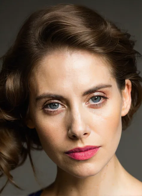 analog style, modelshoot style, portrait of sks woman, epic (photo, studio lighting, hard light, sony a7, 50 mm, matte skin, pores, colors, hyperdetailed, hyperrealistic), <lora:locon_alisonbrie_v1_from_v1_64_32:1.3>