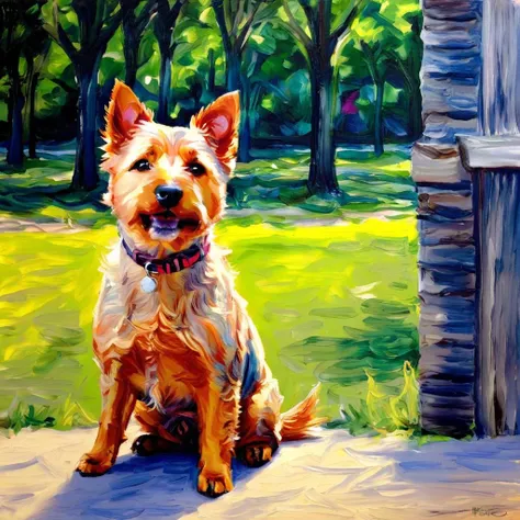 [art by Sudersan Pattnaik,art by Lesser Ury::14], Norwich Terrier Dog,  <lora:iris-xl:1.1>