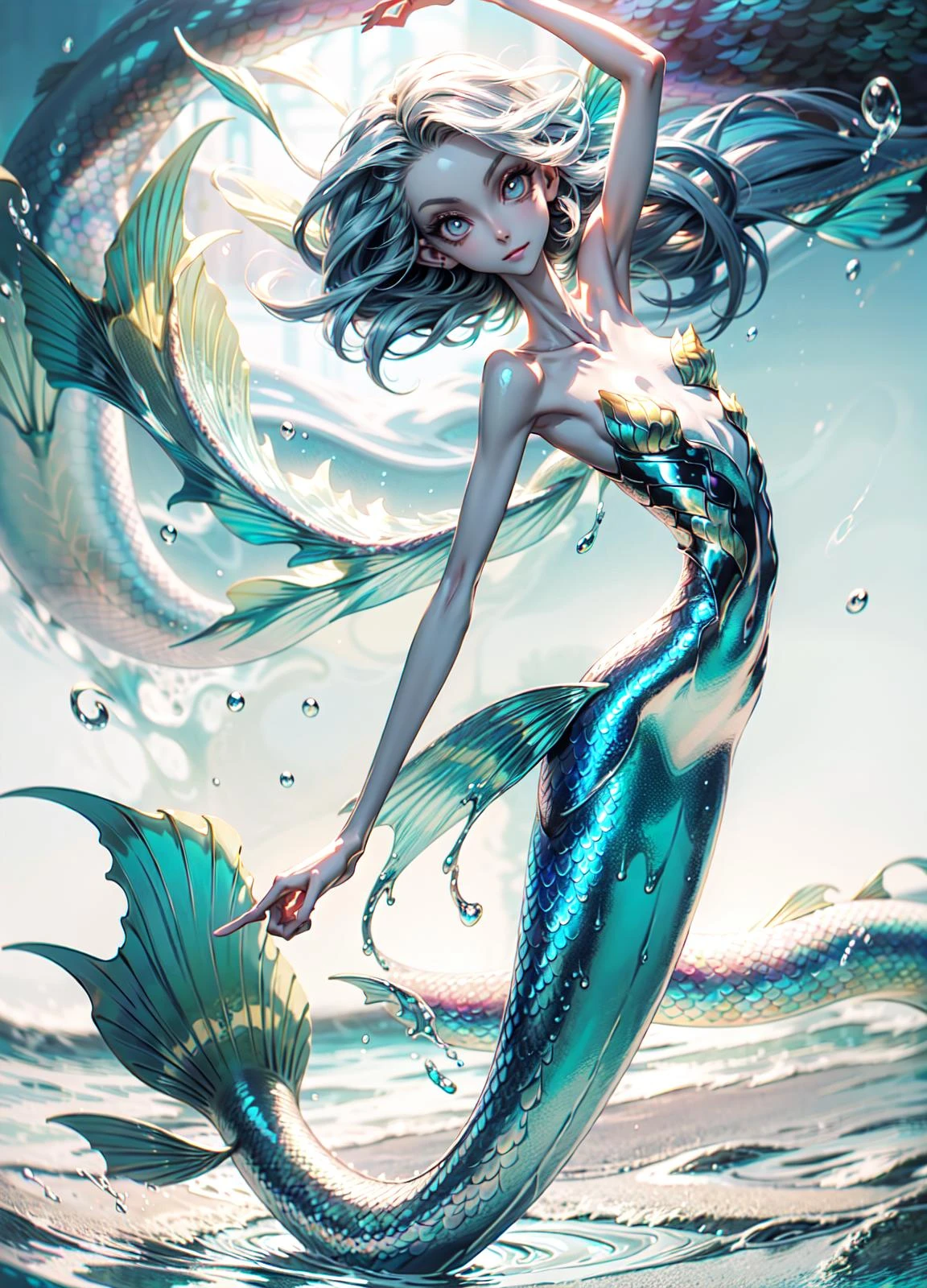 1girl, mermaid girl,slime substance, melting, colored skin, full body, mermaid, mature female, Original Character, Volumetric Lighting, Best Shadows, Shallow Depth of Field, Stunningly Beautiful Girl, Delicate Beautiful Attractive Face, <lora:anti_longtorso_v10:1> <lora:weight_slider_v2:-5>
