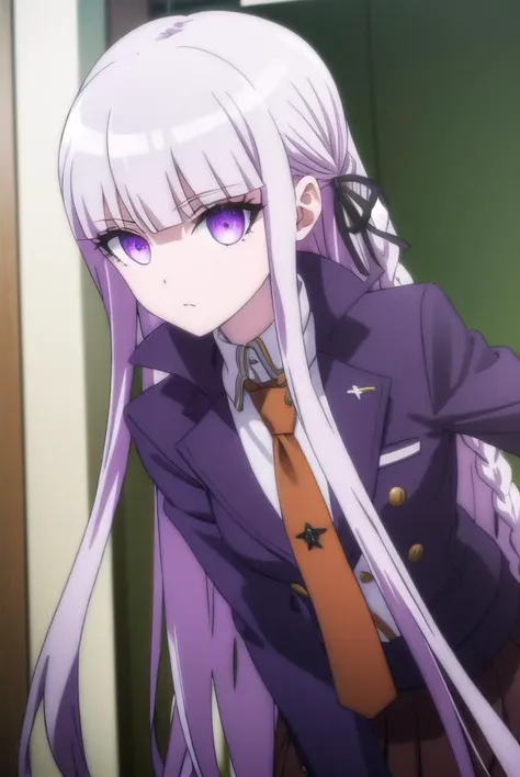 kyokokirigiri, <lora:kyouko kirigiri s1-lora-nochekaiser:1>,
kyouko kirigiri, long hair, bangs, ribbon, (purple eyes:1.1), hair ribbon, purple hair, braid, single braid, side braid,
BREAK skirt, shirt, gloves, long sleeves, jacket, white shirt, pleated skirt, open clothes, necktie, collared shirt, black skirt, open jacket, black jacket, black ribbon, brown necktie,
BREAK outdoors, classroom,
BREAK looking at viewer, (cowboy shot:1.5),
BREAK <lyco:GoodHands-beta2:1>, (masterpiece:1.2), best quality, high resolution, unity 8k wallpaper, (illustration:0.8), (beautiful detailed eyes:1.6), extremely detailed face, perfect lighting, extremely detailed CG, (perfect hands, perfect anatomy),