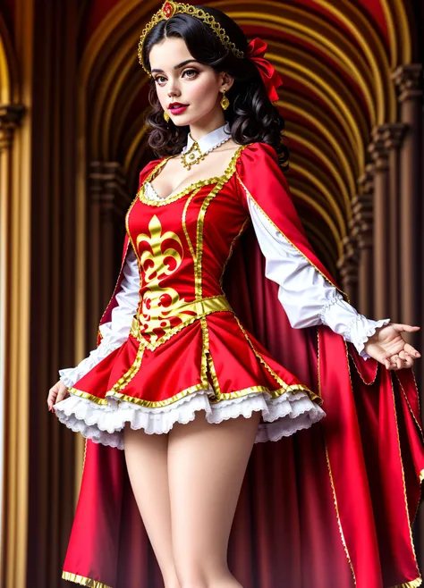 4K, Masterpiece, absurdres, edgMousquetaire, a woman  dressed in a red and gold costume ,wearing edgMousquetaire, <lora:edgMousquetaire:0.75>