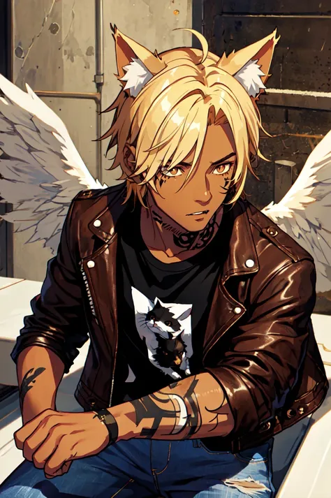 1boy, male focus, brown eyes, blonde hair, detailed hair, detailed face, detailed eyes, official art,  BadBoyVibes-GenderFree   OseaDark