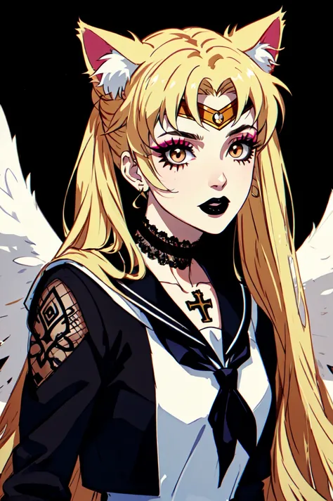 1girl, solo, brown eyes, blonde hair, detailed hair, detailed face, detailed eyes, official art, OsenayanFace SailorMoonGoth