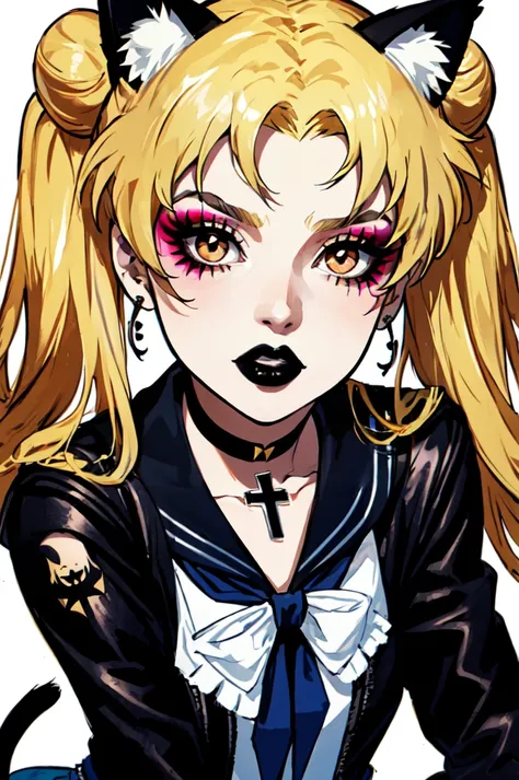 1girl, solo, brown eyes, blonde hair, detailed hair, detailed face, detailed eyes, official art,  BadBoyVibes-GenderFree OsenayanFace SailorMoonGoth