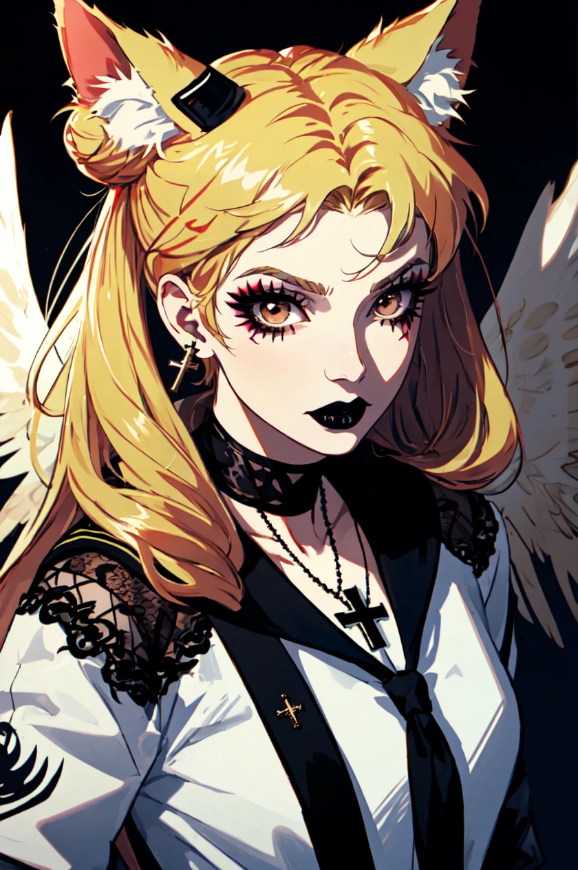1girl, solo, brown eyes, blonde hair, detailed hair, detailed face, detailed eyes, official art, BadBoyVibes-GenderFree OsenayanFace SailorMoonGoth