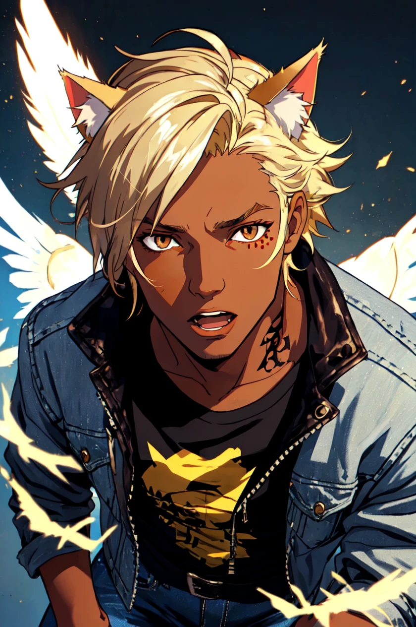 1boy, male focus, brown eyes, blonde hair, detailed hair, detailed face, detailed eyes, official art, BadBoyVibes-GenderFree OseaDark