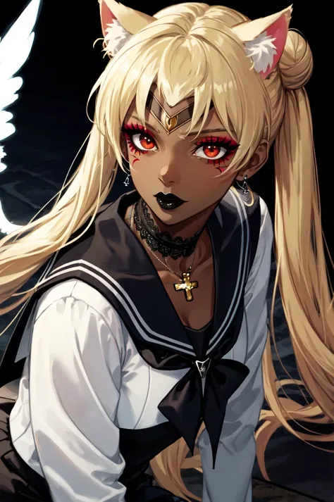1girl, solo, brown eyes, blonde hair, detailed hair, detailed face, detailed eyes, official art, SailorMoonGoth NagiDark