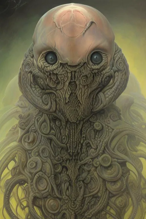 marine creature, face centered, wrinkles, tentacles, horrible