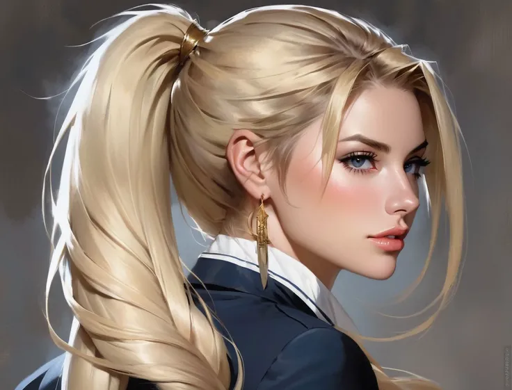 <lora:NataLeeXL:0.5> natalee mixed with <lora:mlssrch 64-8:0.5> mlssrch woman , detailed hair, ponytail, blonde hair ,art by Antoine Le Nain, art by Antoine Verney-Carron