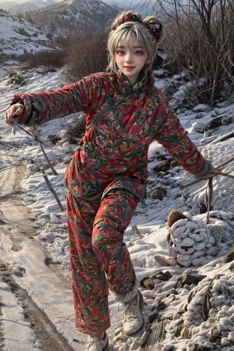 realistic, photorealistic, best quality, masterpiece, ultra high res, finely detailed, quality, realistic lighting, detailed skin, intricate details, raw photo, absurdres, highres, ultra detailed, BREAK, 1girl, solo, looking at viewer, 18 years old, hand of Guido Daniele, BREAK, portrait of a award winning photo of beautiful girl posing in a dark studio, (rim lighting:1.4), two tone lighting, sharp focus, octane, unreal, dimly lit, low key, cell shading, digital art, dark and gloomy full body 8k unity render, (vibrant, dramatic, 8k), detailed light,  light particles, etailed background, reflection, refraction, (Rembrandt lighting), (dynamic lighting), volumetric lighting, (dramatic lighting), (explosive light and shadow), complex background, solo focus, (Dynamic Pose, Dynamic Angle), high contrast colours, vibrant colors, colorful, BREAK, outdoors, (girl in snow:1.4), (fluffy dog, backpack:1.3), (platinum blonde hair, twin braids:1.4), snow boots, full body, (snowfall, snow storm, snowman, snowing, frosty breath, snow falling, heavy snow, snowflakes, Frost, cold, snowfield, snowy mountains, snowy forest:1.4), BREAK, (detailed intricate iris, beautifu and aesthetic face, detailed face, clean facial features, an extremely delicate and beautiful, beautiful detailed eyes, stars in the eyes, Pink lips, Glowing Eyes, perfect face, detailed pupils, Makeup, full-face blush, parted lips, long eyelashes, smug expression, grin, smile, happy), (nice hands, sexy, slim, large breasts, skinny, narrow waist, human anatomy, skin pores), BREAK, film grain, Overdetailed art, official art, beautiful and aesthetic, delicate, Ultrarealistic, Detailed illustration, extremely detailed CG Unity 8k wallpaper, huge filesize, 8k uhd, BREAK, <lora:GoodHands-beta2:1>, <lora:more_details:1>, <lora:dbdma_20231206:1>, <lora:epiNoiseoffset_v2-pynoise:1.5>, <lora:add_detail:1>