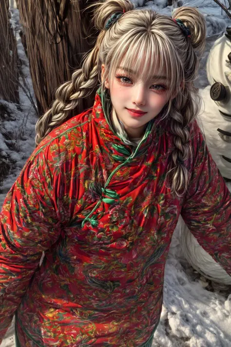 realistic, photorealistic, best quality, masterpiece, ultra high res, finely detailed, quality, realistic lighting, detailed skin, intricate details, raw photo, absurdres, highres, ultra detailed, BREAK, 1girl, solo, looking at viewer, 18 years old, hand of Guido Daniele, BREAK, portrait of a award winning photo of beautiful girl posing in a dark studio, (rim lighting:1.4), two tone lighting, sharp focus, octane, unreal, dimly lit, low key, cell shading, digital art, dark and gloomy full body 8k unity render, (vibrant, dramatic, 8k), detailed light, light particles, etailed background, reflection, refraction, (Rembrandt lighting), (dynamic lighting), volumetric lighting, (dramatic lighting), (explosive light and shadow), complex background, solo focus, (Dynamic Pose, Dynamic Angle), high contrast colours, vibrant colors, colorful, BREAK, outdoors, (girl in snow:1.4), (fluffy dog, backpack:1.3), (platinum blonde hair, twin braids:1.4), snow boots, full body, (snowfall, snow storm, snowman, snowing, frosty breath, snow falling, heavy snow, snowflakes, Frost, cold, snowfield, snowy mountains, snowy forest:1.4), BREAK, (detailed intricate iris, beautifu and aesthetic face, detailed face, clean facial features, an extremely delicate and beautiful, beautiful detailed eyes, stars in the eyes, Pink lips, Glowing Eyes, perfect face, detailed pupils, Makeup, full-face blush, parted lips, long eyelashes, smug expression, grin, smile, happy), (nice hands, sexy, slim, large breasts, skinny, narrow waist, human anatomy, skin pores), BREAK, film grain, Overdetailed art, official art, beautiful and aesthetic, delicate, Ultrarealistic, Detailed illustration, extremely detailed CG Unity 8k wallpaper, huge filesize, 8k uhd, BREAK, <lora:GoodHands-beta2:1>, <lora:more_details:1>, <lora:dbdma_20231206:1>, <lora:epiNoiseoffset_v2-pynoise:1.5>, <lora:add_detail:1>