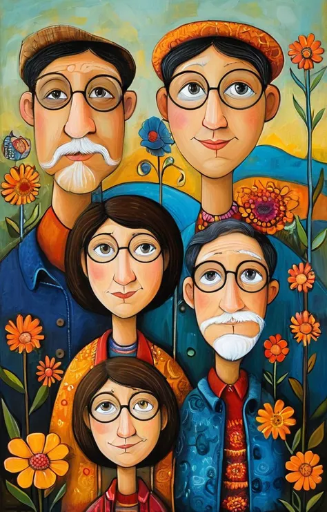 masterpiece,best quality,<lora:tbh146-sdxl:0.7>,portrait of family,illustration,style of Karla Gerard,