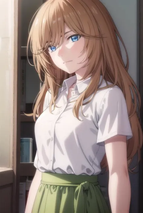 kyoukokouda, <lyco:kyoukokouda-lyco-nochekaiser:1>,
kyouko kouda, long hair, blue eyes, brown hair,
BREAK shirt, collared shirt, white shirt, skirt, long skirt, green skirt,
BREAK looking at viewer, full body,
BREAK indoors,
BREAK <lyco:GoodHands-beta2:1>, (masterpiece:1.2), best quality, high resolution, unity 8k wallpaper, (illustration:0.8), (beautiful detailed eyes:1.6), extremely detailed face, perfect lighting, extremely detailed CG, (perfect hands, perfect anatomy),