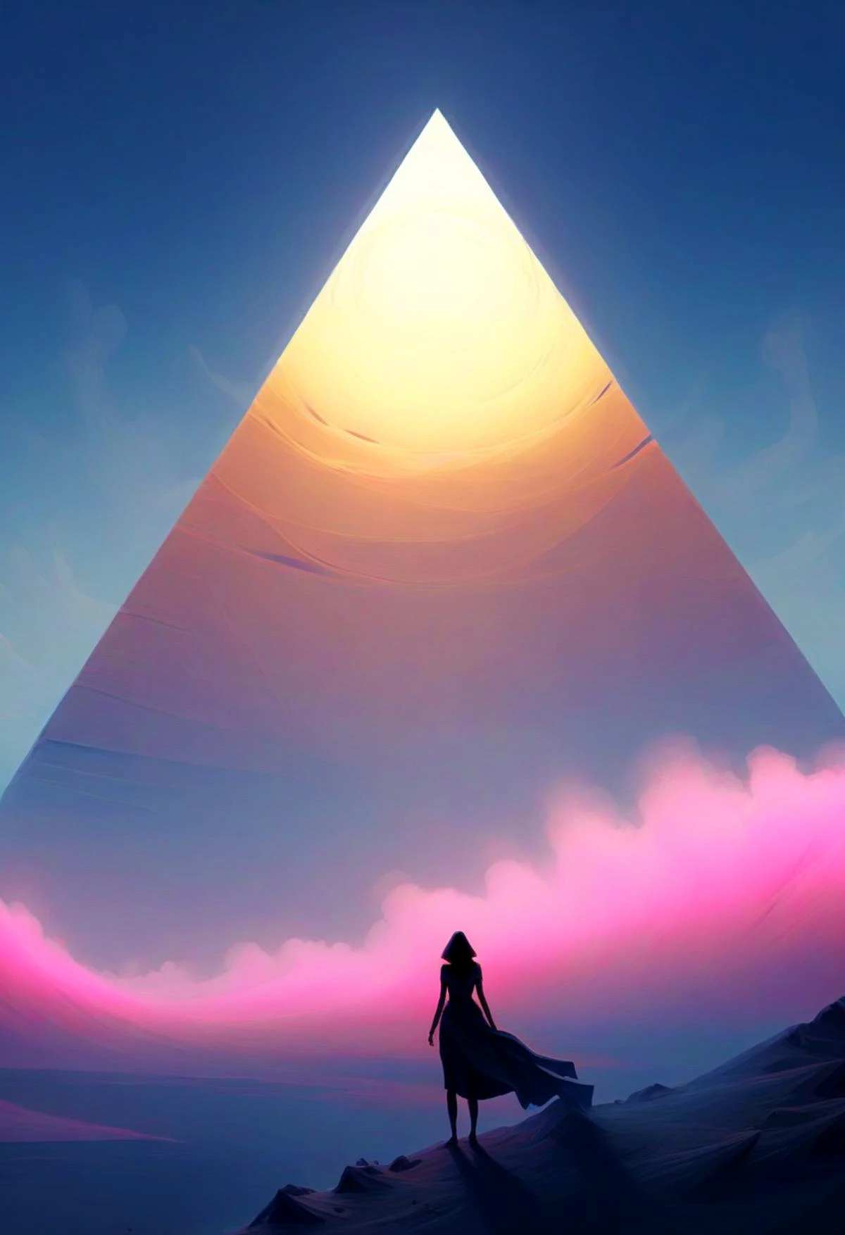 minimalistic, distant horizon line, landscape silhouette with high contrast, neon colors, big sun rising, pink and blue fog, silhouette of a woman, pyramid, <lora:artfullyNecralien_SDXL_V1:1> <lora:artfullyTREELUSION_SDXL_V1:1> arttrllsn, ,
<lora:CBS_novuschroma41 style_2:1> novuschroma41