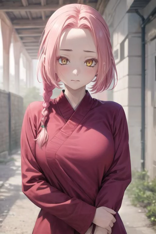 masterpiece, best quality, high quality, 1girl, solo, looking at viewer, upper body, <lora:mei:0.60>, mei, pink hair, braid, yellow eyes, , gakuran