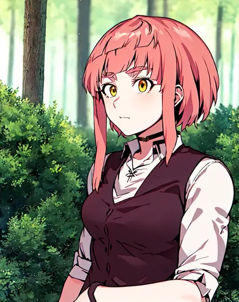 may_the_strongest_florist, short hair, (extremely detailed CG unity 8k wallpaper), (masterpiece), (best quality), (best illustration),(best shadow), (an extremely delicate and beautiful), yellow eyes, forest <lora:may_the_strongest_florist :0.95>