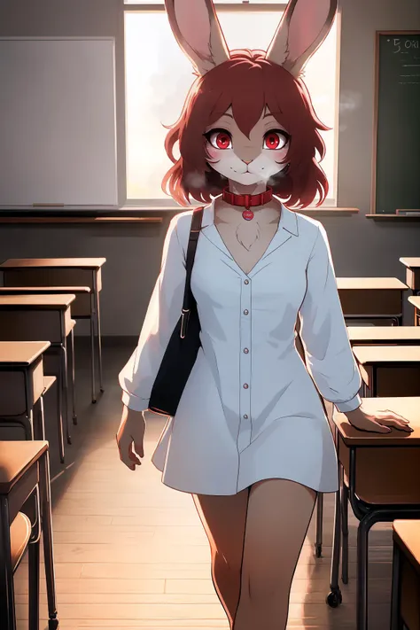 Fancy Clothes, (A beautiful female furry rabbit), (red collar:1.2), (detailed face, detailed eyes, beautiful red eyes:1.2), aroused, breath, walking, short wavy red hair, medium breasts, classroom, night
soft lighting, anime style, subsurface scattering, best quality, highly detailed
<lora:add_detail:-1>