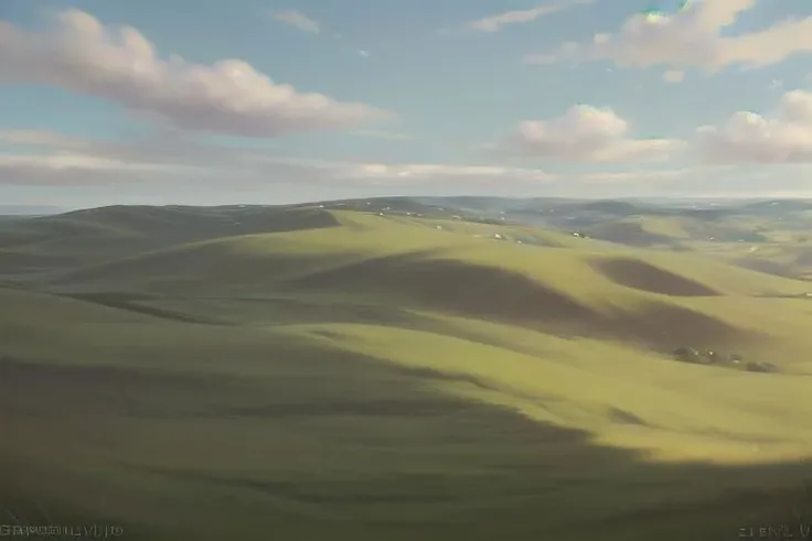 ((((landscape, nature, zero pictured, rolling hills, long grass, clouds, grass, prairie)))), ((by Pino Daeni, by Ruan Jia, by Fumiko, by Levelviolet, by Supplesee)), outside,
