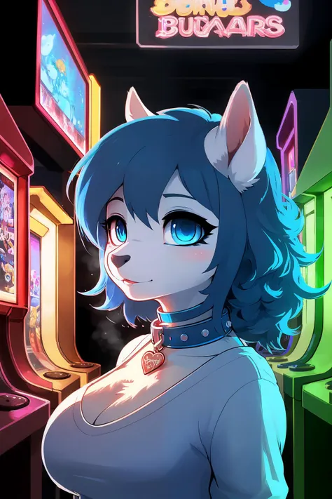 Fancy Clothes, (A beautiful female furry pony), (blue collar:1.2), (detailed face, detailed eyes, beautiful blue eyes:1.2), aroused, breath, standing, short curly blue hair, huge breasts, arcade, evening
soft lighting, anime style, subsurface scattering, best quality, highly detailed
<lora:add_detail:-1>