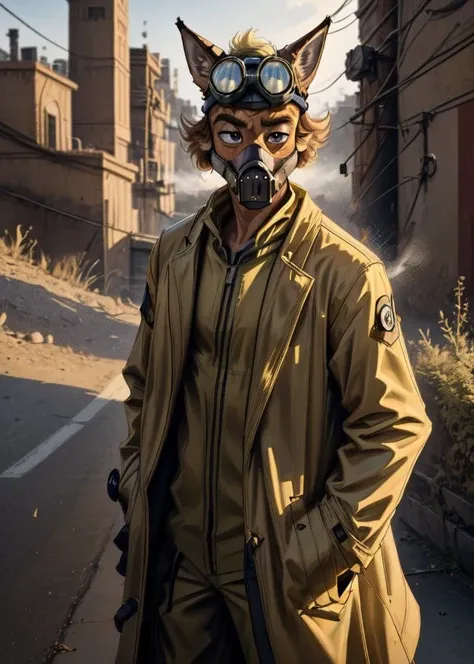 8k RAW photo of anthro, furry, (Wile E Coyote \(Looney Tunes\)), goatee, hyperrealistic, photorealism, extremely detailed, pinup pose, detailed realistic face, anthro, furry, male, mosaic censorship, solo, by sam yang, brown fur, (wearing a yellow lab coat and a gas mask on the head)
<lora:add_detail:1>
<lora:samdoesartsSamYang_offset:1>
<lora:Masterpiace:1> <lora:Walter White:0.4>