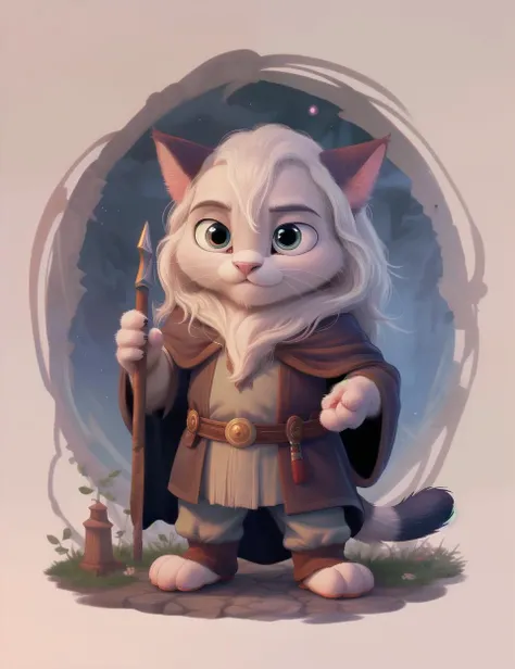 cat wizard, gandalf, lord of the rings, detailed, fantasy, cute, adorable, Pixar, Disney, 8k