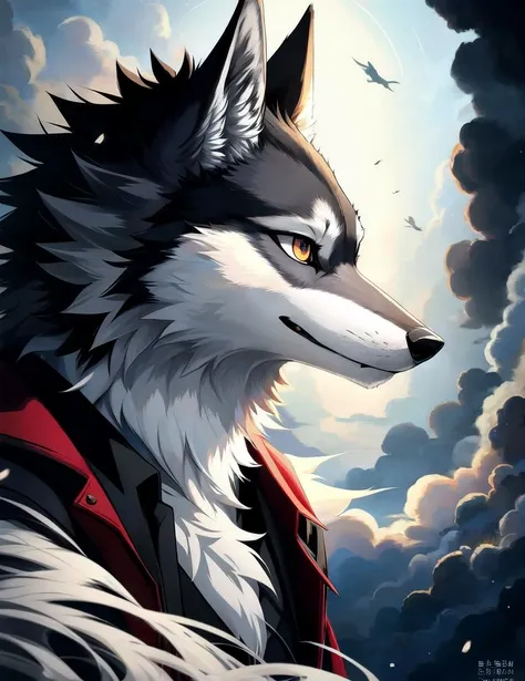 Wolf, (fluffy anthro furry:1.3), solo, highly detailed, sharply drawn, masterpiece, best quality, absurdres, subsurface scattering, anime style, A1 pictures style