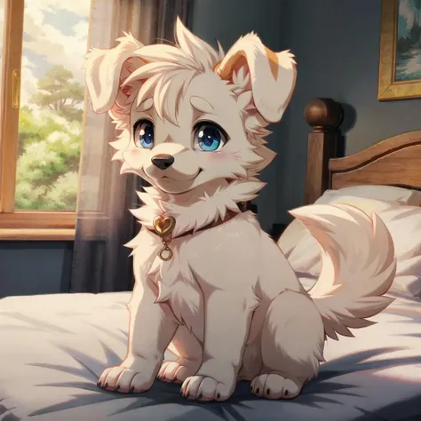 Stylized anime artwork, puppy
Masterpiece, best quality, absurdres, soft warm lighting