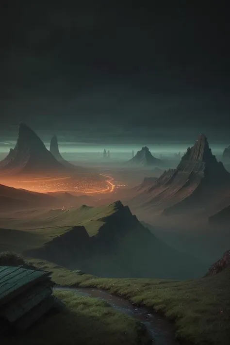 (detailed), 3d render, filmgrain, blade runner 2049, landscape, moss