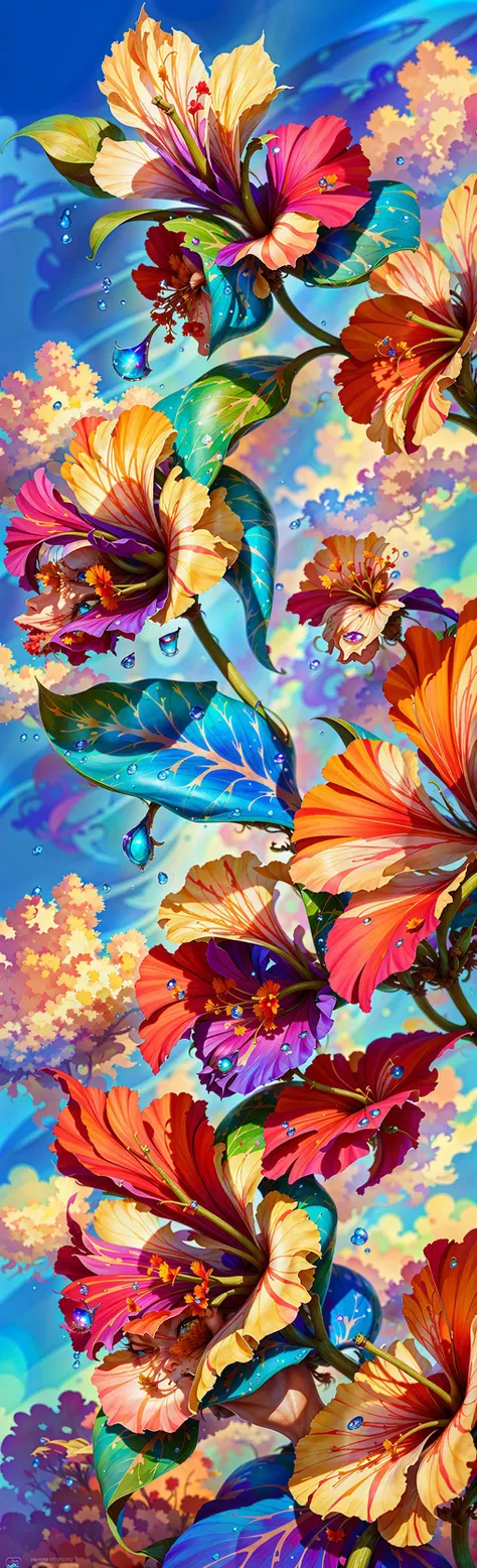 <lora:detail_slider_v4:0.8>, city, hibiscus with water drops, cloudy sky, trending on artstation, trending on CGSociety, leaning forward, official photo, (top quality), heavy shadows, masterpiece, distance, intricate complexity, nature, very detailed, medieval style AND cartoon style, esao andrews, reflections, (messy hair, natural skin texture), waterfall, landscape, coral hoodie, dreamlike, comic style, (((evil face))), artbook, Dan Mumford