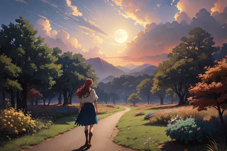 digital photography, symmetrical, photo, beige shirt with blue jeans, foxy, (best quality), very dark lighting, High Detail, beige skin, medium dirty blonde hair, photorealistic, full moon, Greg Manchess, black skirt, extremely detailed CG unity 8k wallpaper, cannonballs, 8k, cloudy sky background lush landscape illustration concept art anime key visual trending pixiv fanbox by wlop and greg rutkowski and makoto shinkai and studio ghibli, architectural streets, magnificent details, full body, (Photorealistic:1.3), beautiful studio soft light, forest, medieval architecture