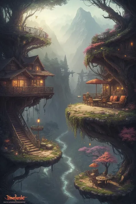 elements of fantasy, experimental, (masterpiece:1.2, landscape:0.8), particles, bush, Intricate, foxy, wide color coverage, HDR, river, trail, creativity, (set of tables and chairs: 1.8), masterpiece, "fruit trees", ((best quality)), photorealistic, cyberpunk city, (intricate coral reefs), COUCH, amazing epic illustration, in jeans and tanktop looking out over a large forest in the background, mountain, bedroom, isometric, bridge, extremely detailed CG unity 8k wallpaper