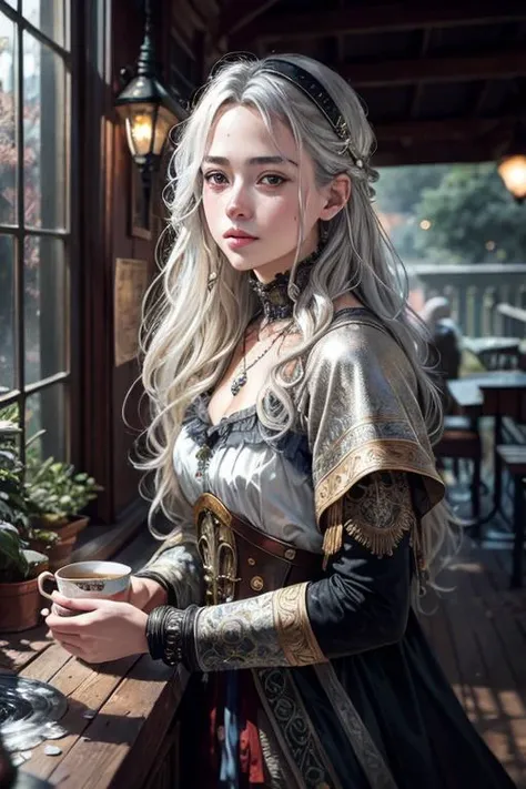 (detailed beautiful lips), 80s fantasy art by Luis Royo, (realistic), High Detail, anatomical, trending on artstation, (extremely detailed CG:1.3), lomography, (Greg Rutkowski), mini\(ttp\), Bokeh, high contrast, beautiful background, magical nocturnal flora and fauna, surreal image, sci-fi movie style, greg rutowski, photo, tree, (soft light), depth of field, silver hair, wonder, almond-shaped eyes, ultra high res, necklace, desaturated, Antonio Moro, nostalgia, Photorealistic, (masterpiece), candid shots of famous figures, best quality, undead, lake, (windows: 2.0), fence, skyscraper, full body (marble: 1.2), extremely detailed CG unity 8k wallpaper, water splash, long blonde hair, camping stove, rich deep colors masterpiece, night, using lens 70-200mm GM f/1.4, art by stanley lau and artgerm, Overlooking from platform, illustration, cup, Gregory, By jeremy mann, victorian era, steampunk,