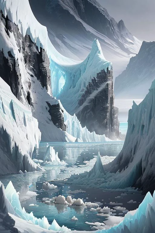 white hair, blurry, splashing water, (intricate details), highly stylized impressionist painting, low contrast, buzz cut, (intricate), Greg Rutkowski, Scenery, river, sharp focus, (natural skin texture), grass hills, noir coloration, messy, capturing the stark contrast between a (collapsing iceberg:1.2) and a thriving,