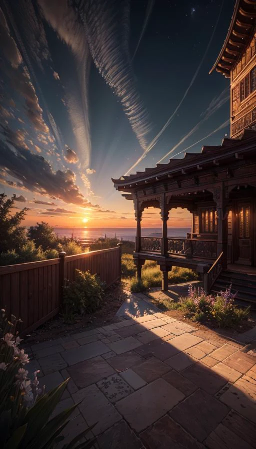 highres, imagination, (realistic), clear skies, composition, sunset, (hdr:1.5), outdoors, intricate details,