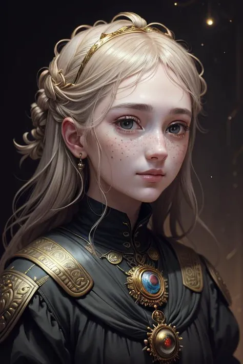 masterpiece, album art, (masterpiece:1.2), surrealism, old painting style, portrait shot, mini\(ttp\), contrast, otherworldly charm, golden light, (extremely detailed CG:1.2), moonlit fantastical forest, (low key), Studio Ghibli, house, (absurdres), Style-NebMagic, hyper detailed photo, complex stuff around, Bloodborne, <lora:marblesh:1>, freckles, very realistic, smirk, 1girl, low saturation, nose, (extremely detailed CG unity 8k wallpaper), {best quality}, intricate texture, (Alessandro Casagrande), (muted colours:1.2), 3D Digital Paintings, form-fitting,
