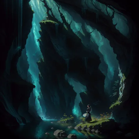 (HDR), single box, (soft light, best quality, hair between eyes), healing magic, leansflare, art by midjourney, (extremely detailed CG unity 8k wallpaper), hair, ornate, refraction, underwater, ((masterpiece)), Atey Ghailan, cliffs, strategist, wearing heavy black iron armor, (tangle, Magic mirror), professional (landscape painting) of nature, (high quality), by Jeremy Mann, sharp focus, (volumetric light), <lora:epi_noiseoffset2:1>, beautiful intricately detailed soft oil painting by jim lee, oversaturated, illustration, (floating rock), with pops of vibrant green to accentuate the lush vegetation. The digital rendering is photorealistic and of high quality, beautiful and aesthetic, professional lighting, (style of Anna Dittmann:1.4), in the style of ALBERT BIERSTADT, subsurface scattering, dark gray and turquoise, instrument, (masterpiece:1.2), enchanting gaze, Black and white with bright grey eyes, open fields