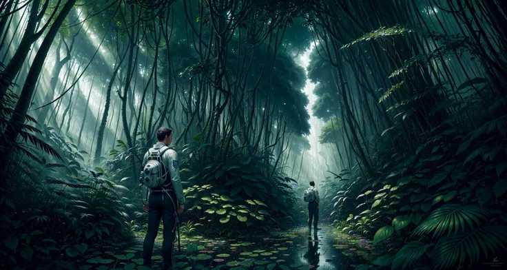 Henri Rousseau, in profile the (the Create an extremely dynamic scene depicting an astronaut lost in an (anatomical rain forest:1.1) and decorate everything with exquisite patterns that will be remembered forever:1.1) portrait, symmetrical artistic sharp art, hdr, realism, dark fantasy atmosphere, lovecraft style, Atey Ghailan, illustration, serene<lora:AdvancedEnhancer:1.0><lora:AdvancedEnhancer:1.0>
